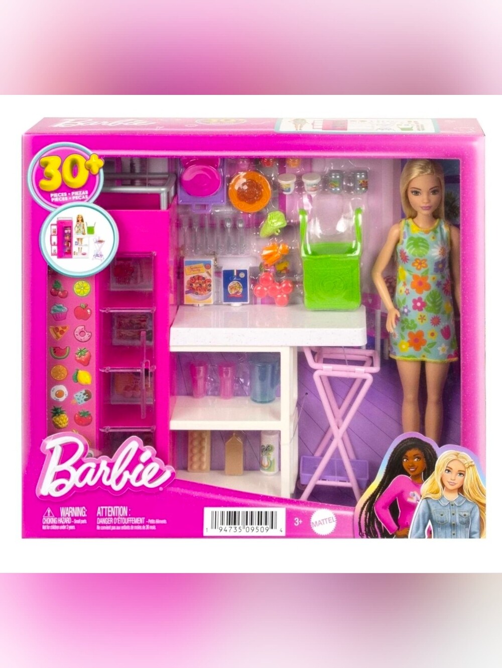 Barbie Doll and Ultimate Pantry Playset, Barbie Kitchen Add-On with 30+ Food-The